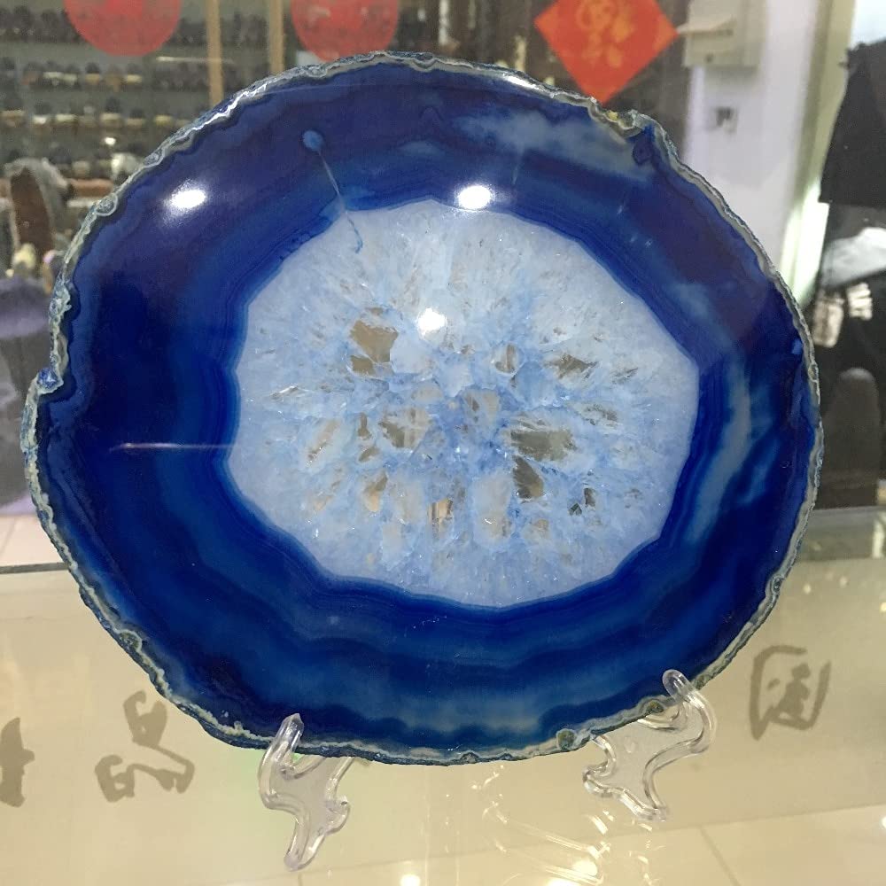 ZTBH Cristal de meditación Natural 150 mm Grande Azul Geodo de Rebanada de ágata, Cuarzo de Cristal Pulido Piedra de Cristal