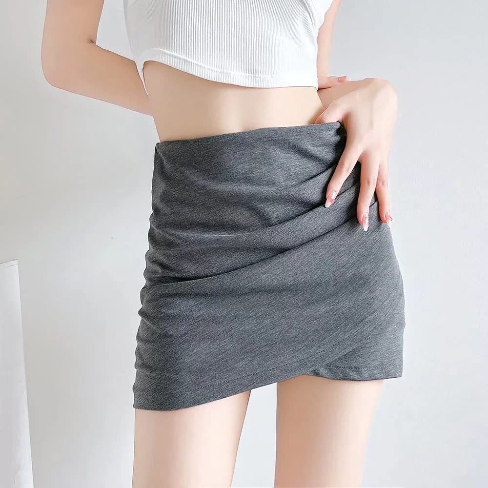 Gonna Donna,Minigonna da Donna Grigia Gonna A Pieghe A Vita Alta Avvolta sui Fianchi con Cerniera Sottile A Line Gonna Increspata con Pantaloni Gonna Corta Elegante per Ragazze Signore,XS