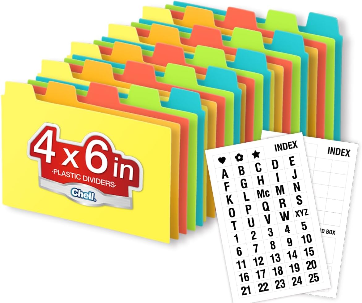 Chell 4x6 Plastic Index Card Dividers 25 Pack