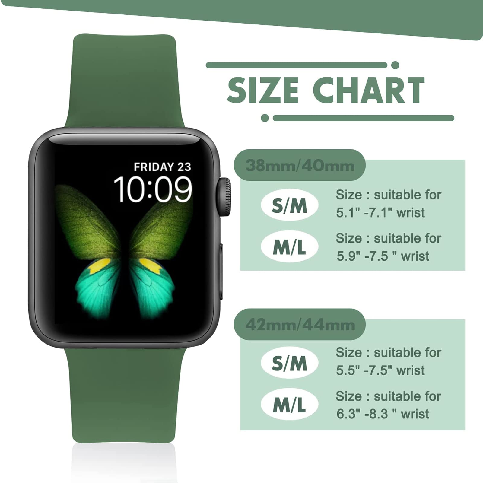 Lysun Pasek kompatybilny z Apple Watch 38 mm/ 40 mm/ 41 mm, miękki silikonowy pasek sportowy, kompatybilny z iWatch Series 7/3/ 2/1/ SE, dla kobiet i mężczyzn