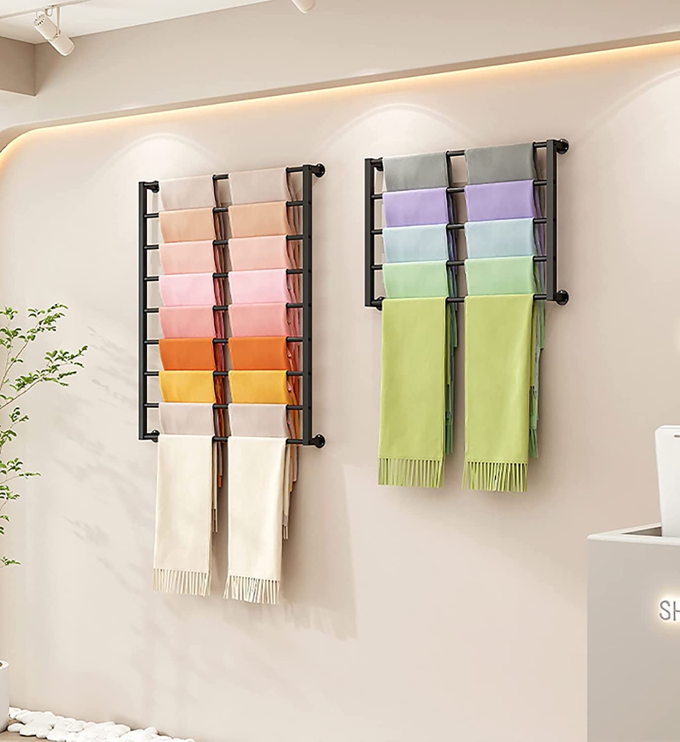 5/9-warstwowy metalowy organizer do przechowywania wstążek do montażu na ścianie do salonu i ekspozycji detalicznej, idealny do szalików, szalików, pasków, ręczników, papieży
