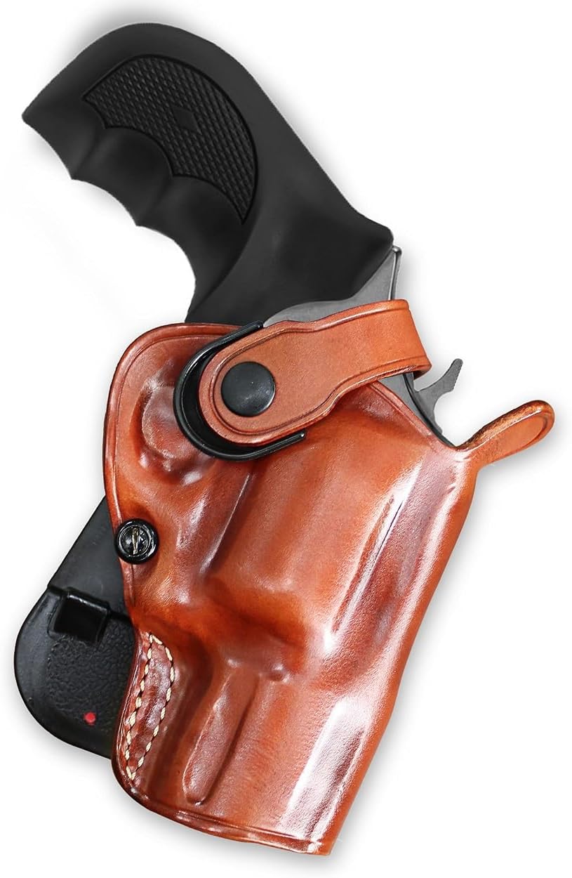 Masc OWB Leather Paddle Revolver Holster with Retention Strap, Fits EAA Windicator .357 Mag/ 38 Spl 6-Shot 2-inch, Right Hand Draw, Brown #1520#