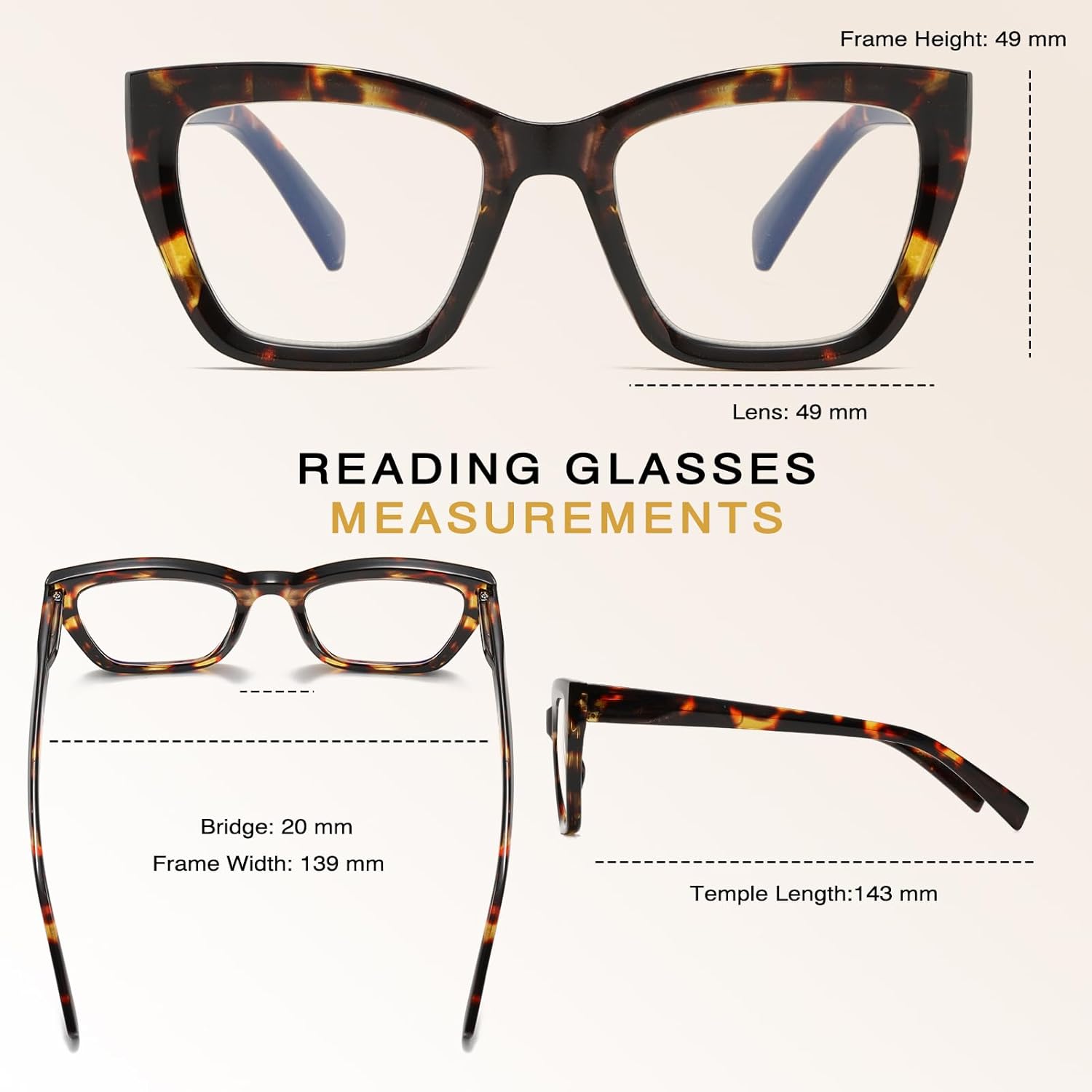 Cat Eye Reading Glasses for Women, 4 Pack Fashion Oversized Blue Light Blocking Computer Readers with Spring Hinge - Image 5