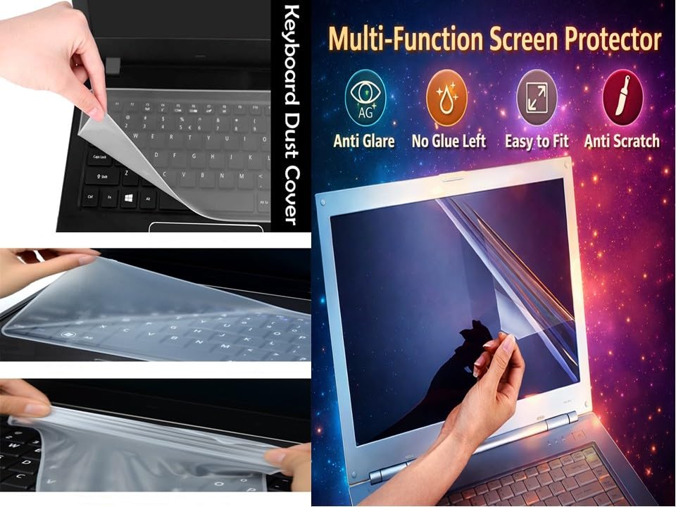 Image of Anjo 8 in 1 Combo Of 14 Inch & 16:9 Display Aspect Ratios Laptop Screen Protector, Key-Skin, Body Lamination Trackpad & Lid (Transparent), USB Light, Cleaner, Type C & Micro OTG.