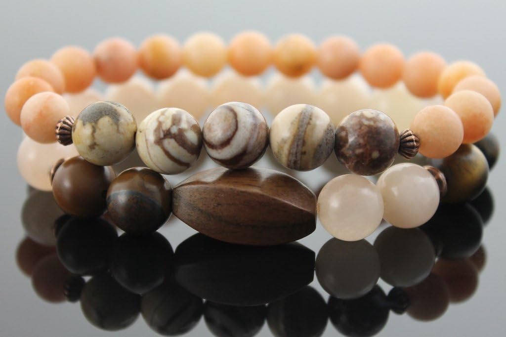 Bouvardia Australian Zebra Stone, Tiger Iron and Calcite Stretch Beaded Bracelet Set