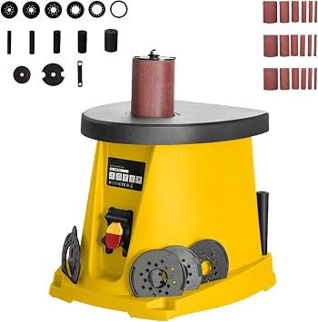 Electric Oscillating Spindle Sander, Column Sander with 3 Sets of Sandpaper, Drum Sanding Machine with Safety Mechanical Switch, Multiple Angle Grinding, for Wood, Metal, Furniture, Plastic