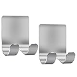 Razor Holder Shaver Hook Hanger Stand(2 Pack)Self Adhesive Stainless Steel Heavy Duty Utility Storage Hook,Shower Hook for Razor,Bathroom Kitchen Organizer for Plug Robe Towel Loofah Bathrobe Coat