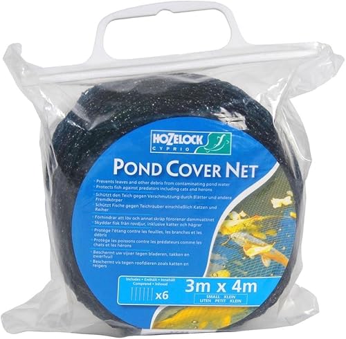 Small Water Garden Koi Fish Pond Heron Defense Kit, Includes Heron Decoy and Pond Cover Netting, Protects Koi Fish from Blue Heron Birds, Cats & Predators – Reusable & Stakes Included