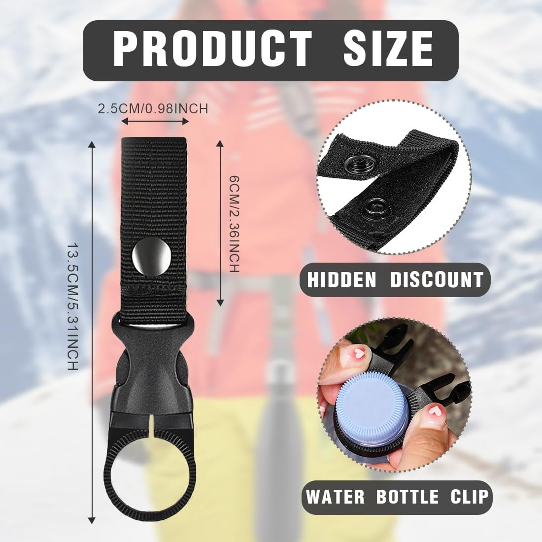 2 pezzi Portaborraccia a clip, Clip Porta Bottiglia D'acqua con Clip per Cintura, Portachiavi con Fibbia per Cintura, Portabottiglie per Campeggio, Escursioni, Attività All'aperto, nero