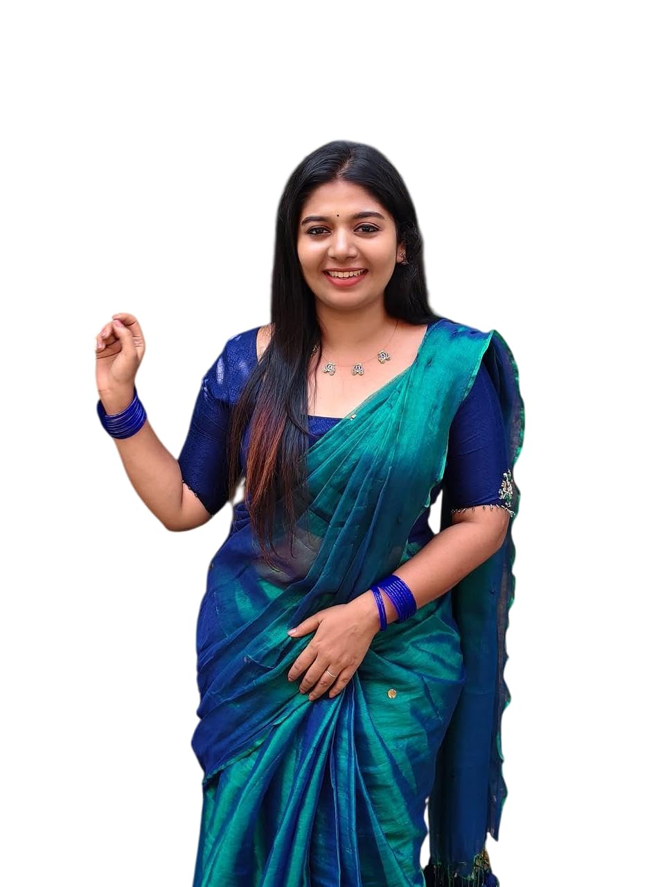 SOURISH SAREE HOUSE Women's Tissue Silk Saree, Blue and Teal, without Blouse Piece, Traditional Indian Ethnic Wear-image-29