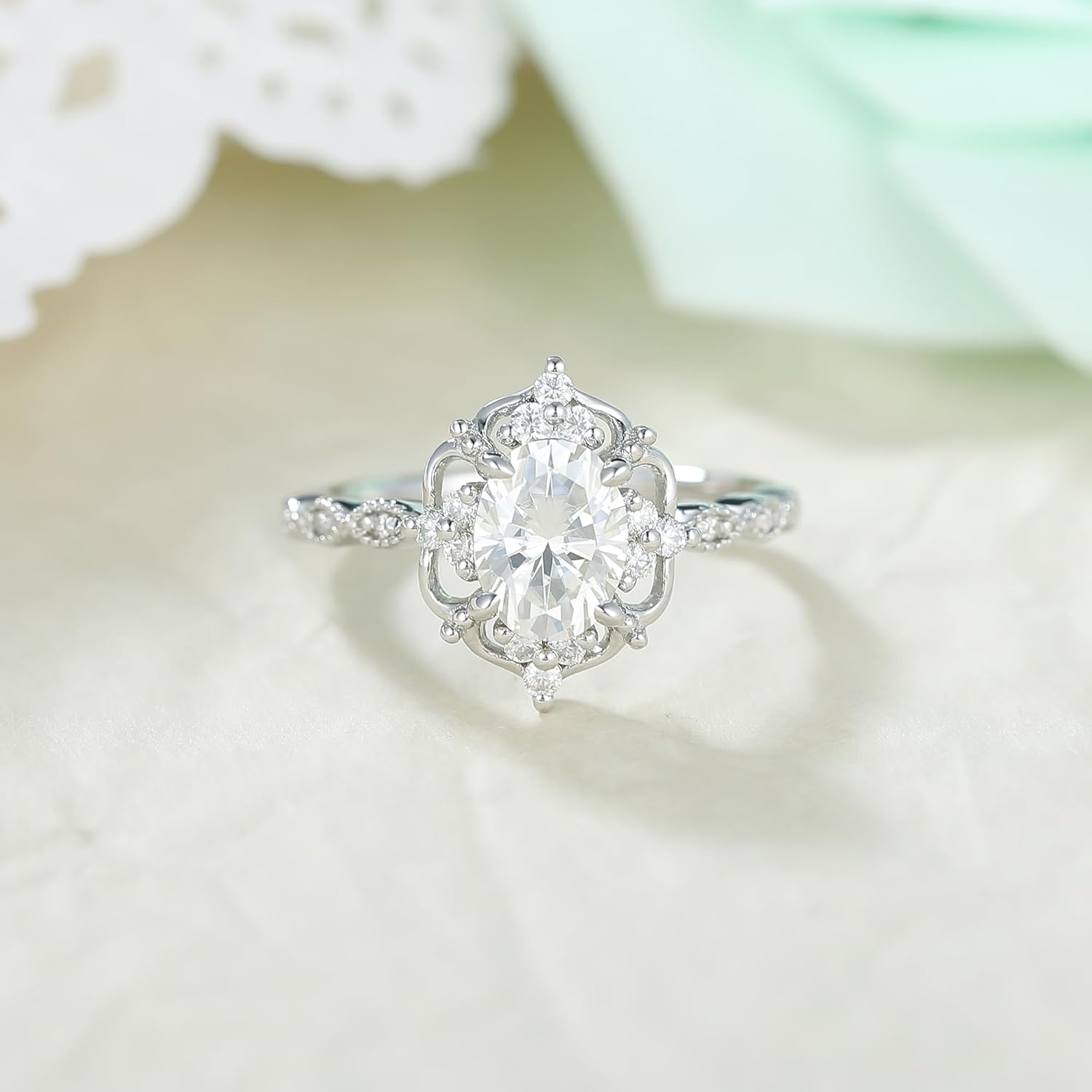 Vintage Moissanite Ring for Women 925 Sterling Silver Plated Platinum Wedding Engagement Promise Ring for Her Size 4-9 - Image 2