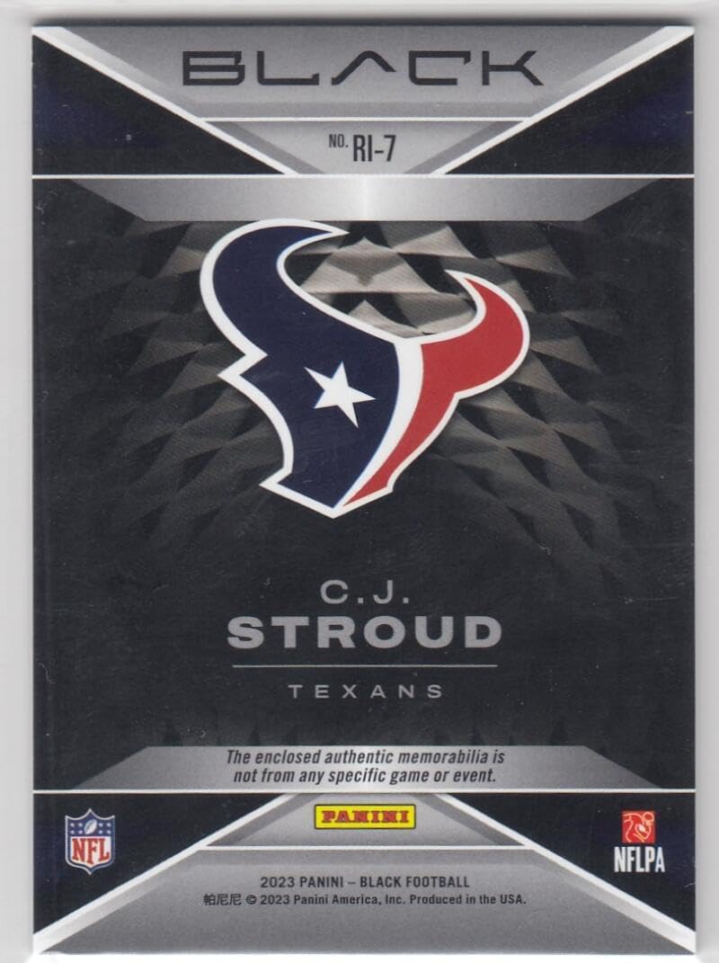 Football Trading Card NFL 2023 Panini Black Rookie Influx Memorabilia #7 C.J. Stroud NM Near Mint MEM 15/150 Texans