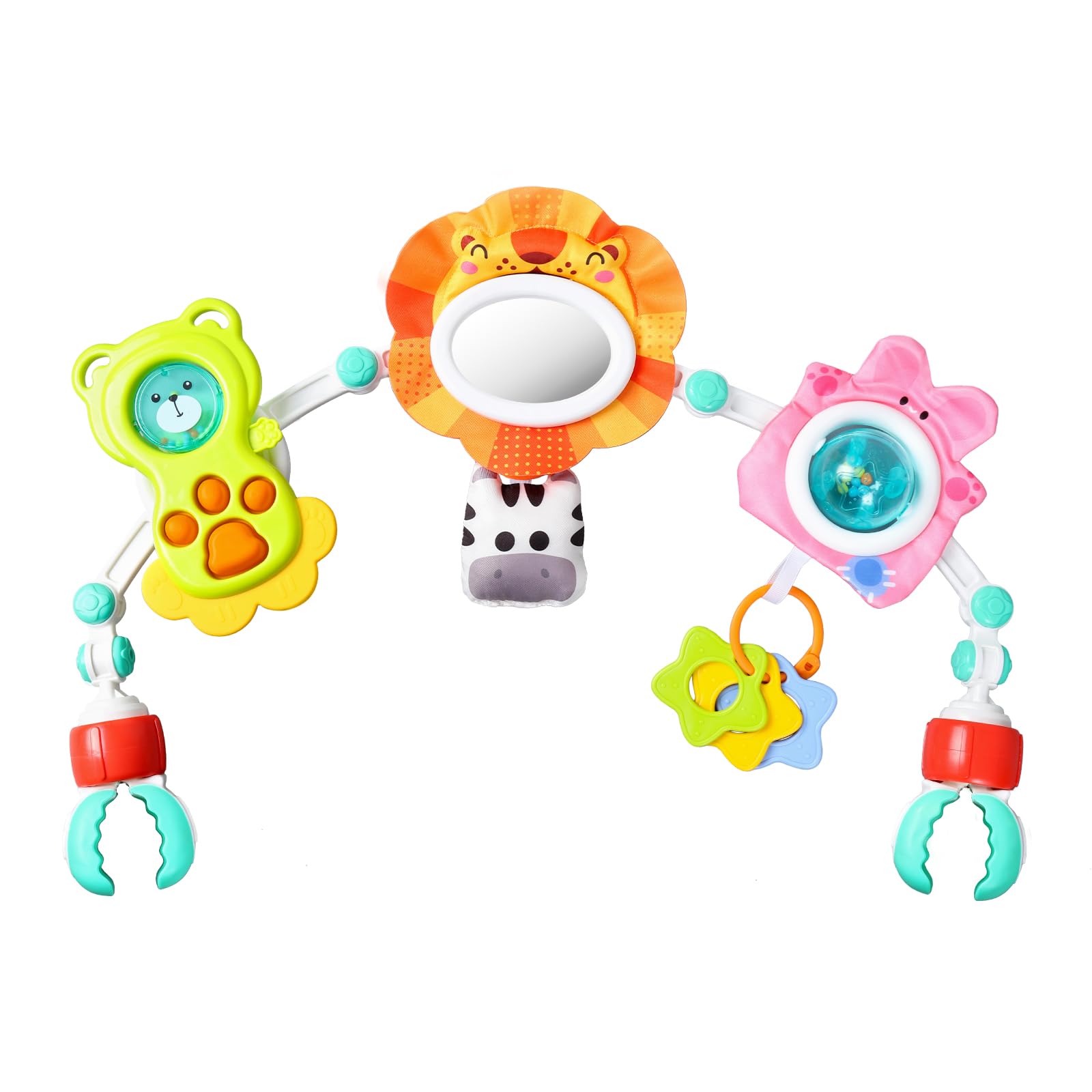 Orzbow Baby Pram Toys, 6-in-1 Arch Cot Mobile with Baby Sensory Toys to Stimulate Baby's Senses and Develop Motor Skills, Baby Mobile for Cot, Stroller, Car Seat & Bouncer for 0-12 Months, Lion