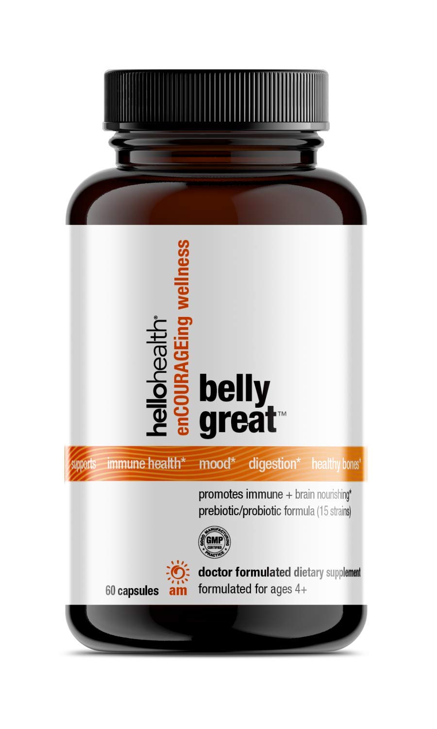 Belly Great Daily Probiotic for Women, Men & Kids Probiotic | 15 Strains, Gluten Free Prebiotics and Probiotics for Gut Health, Immune Support & Stress Relief + Vitamin D3, Folate B Vitamins -60 Count