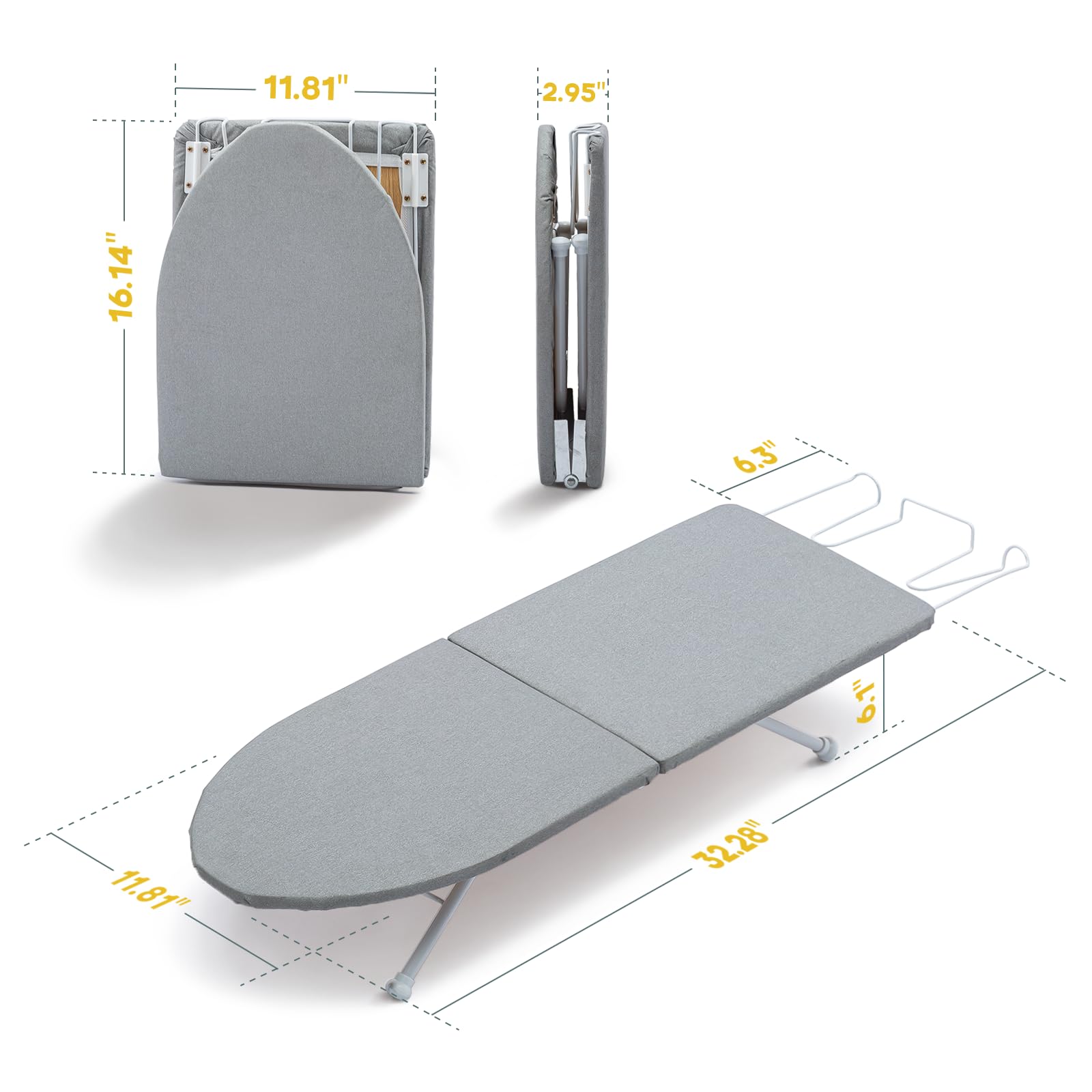 Small Ironing Board Tabletop with Iron Rest, Foldable Mini Iron Board with Cotton Cover, RAINHOL Folding Portable Travel Ironing Table for Spacing Saving 32