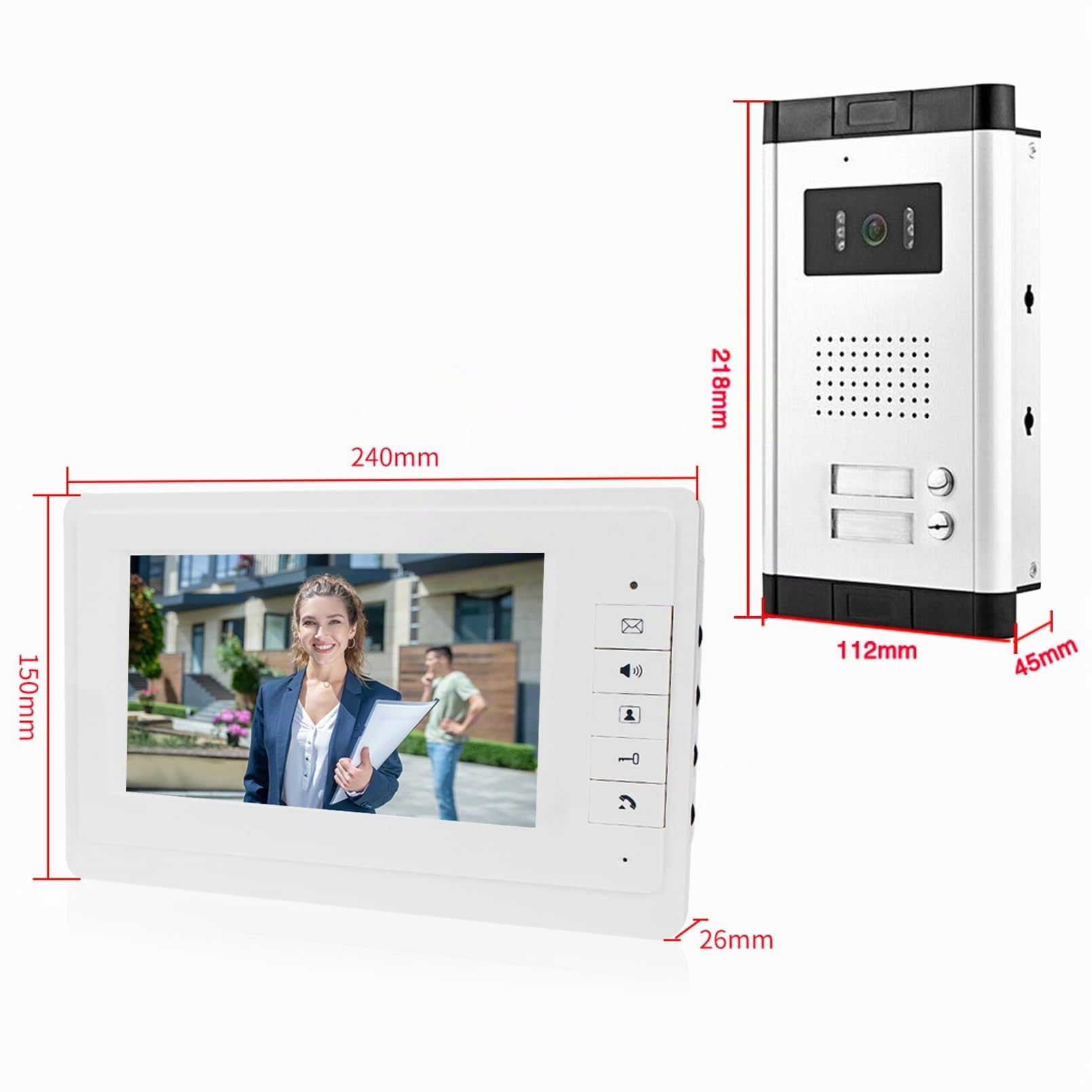 uoweky 7 '' Interphone Vidéo Couleur Filaire Couleur Système de Porte IR Caméra de Vision Nocturne + écrans de Contrôle Intérieur pour 2/3 Appartements (2 Moniteurs)