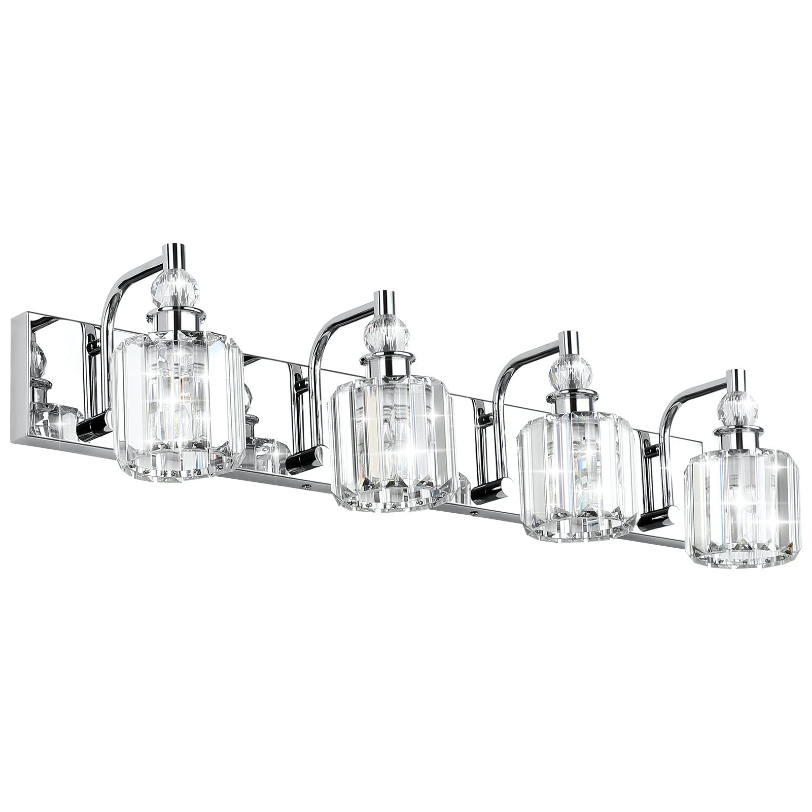 Ralbay Crystal Bathroom Vanity Light 4 Light Modern Crystal Bathroom Lights Fixtures Over Mirror Stainless Steel Chrome Vanity Light for Bathroom Wall Lights Fixtures