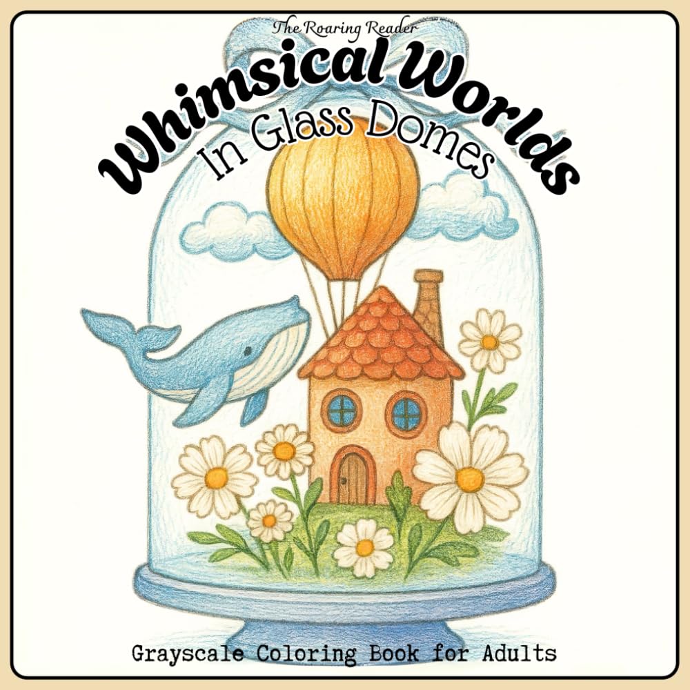 Whimsical Worlds in Glass Domes Grayscale Coloring Book for Adults: 52 Dreamy Single-Sided Designs of Tiny Fairy-Tale Cottages, Mythical Creatures & Floral Gardens for Stress Relief & Mindful Coloring