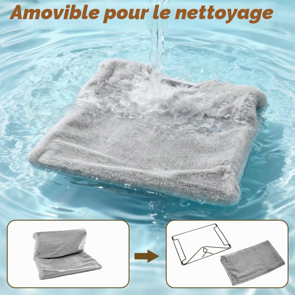 Lit chauffant pour chat, 45 x 30 cm, lit de radiateur pliable pour chat, lit suspendu pour chat, avec housse en peluche douillette et cadre en métal stable, lit chauffant, kit K pour tous les éléments