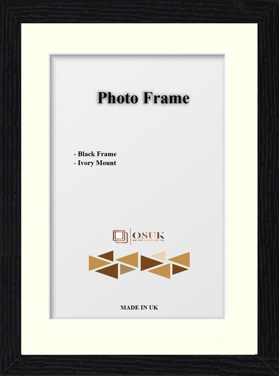 OSUK 12" x 10" For 10" x 8" Picture - Clear Perspex Window With MDF Backing - Modren Black Premium Photo Frame With Ivory Mount Wall Mount Portrait & Landscape