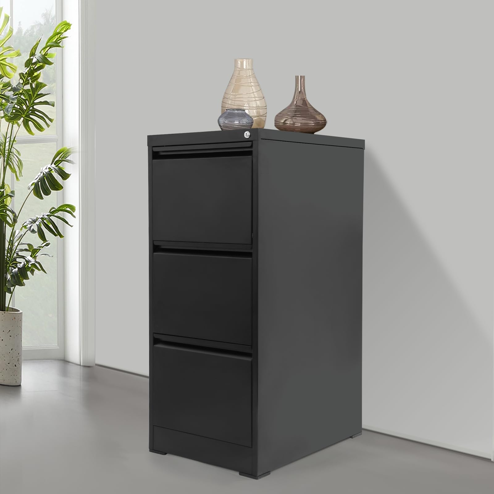 Armadietto portadocumenti con serratura, in metallo, per documenti formato A4 e formato legale, organizer in acciaio resistente con serratura, elegante design nero, per uso domestico e ufficio