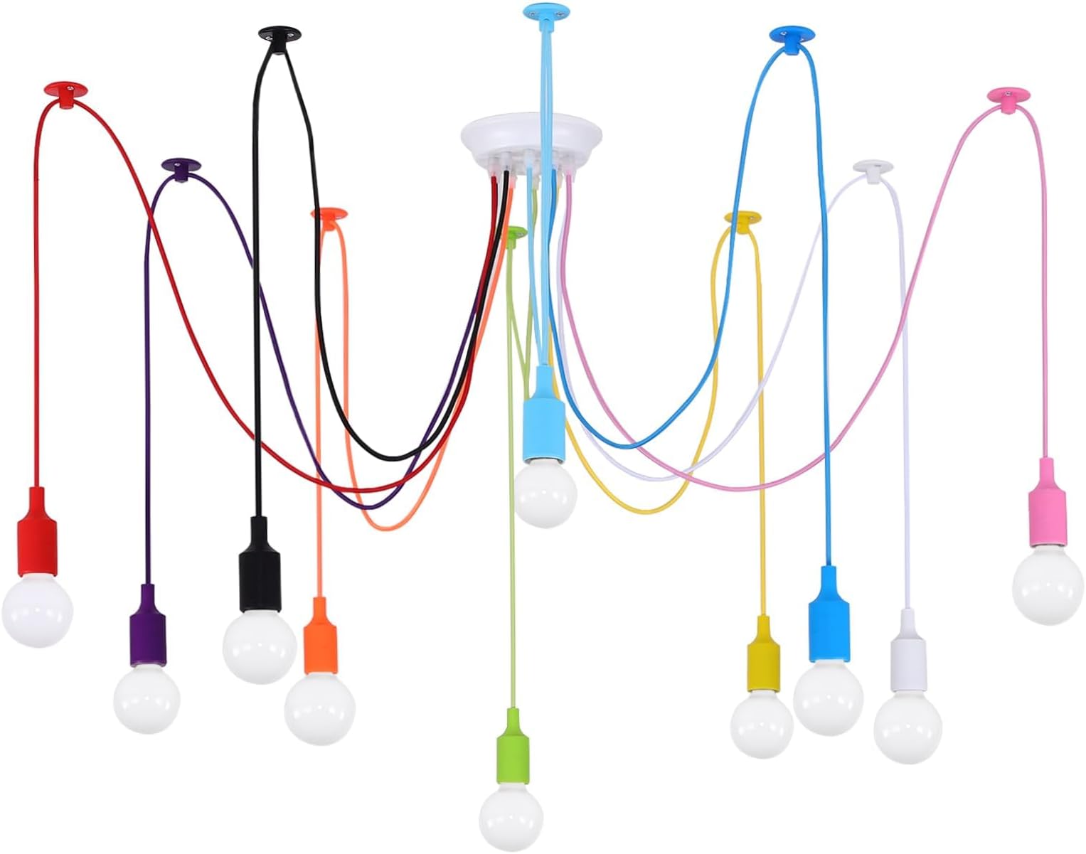 Kids Colorful Chandelier, Ceiling Spider Light Fixture, Ajustable DIY Pendant Lamp for Boys Girls Bedroom Playroom Classroom Dining Room,‎ E26 10 Arms Lights