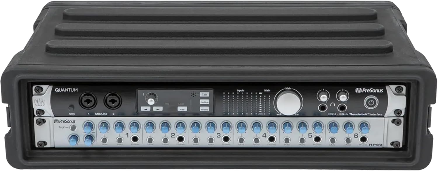 SKB Roto-Molded 2U Shallow Rack - Durable, Stackable Gear Housing, Waterproof & Impact-Resistant for Musicians, DJs & AV Professionals - Interlock Design, Gasket Seals, Recessed Latches - Heavy Duty