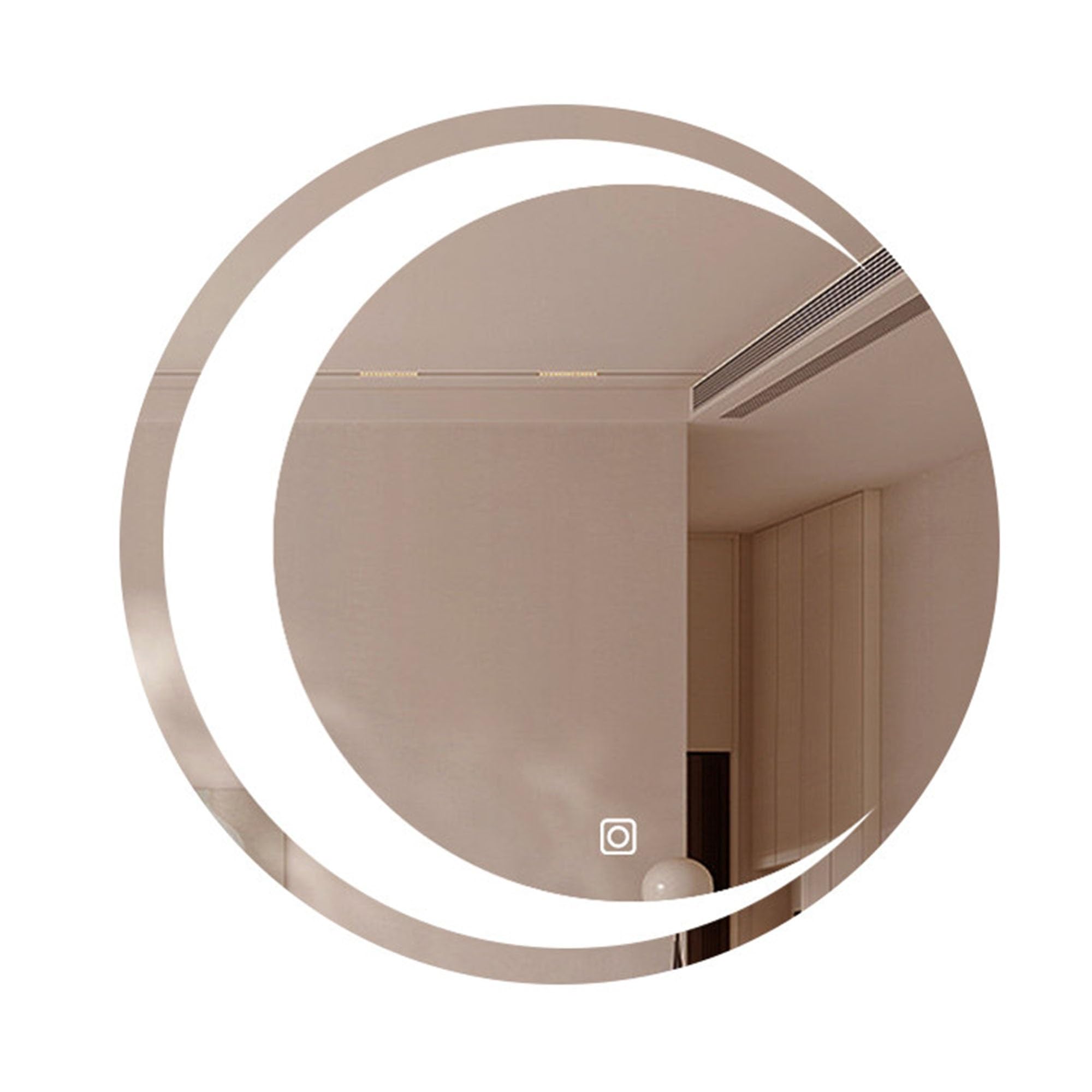 Zlthraustic 50-80cm Round Moon Wall Bathroom Mirror with LED Lights, Touch Control 3 Color Lighted Vanity Mirror, Stepless Dimming, for Bedroom Living Room(70x70cm)