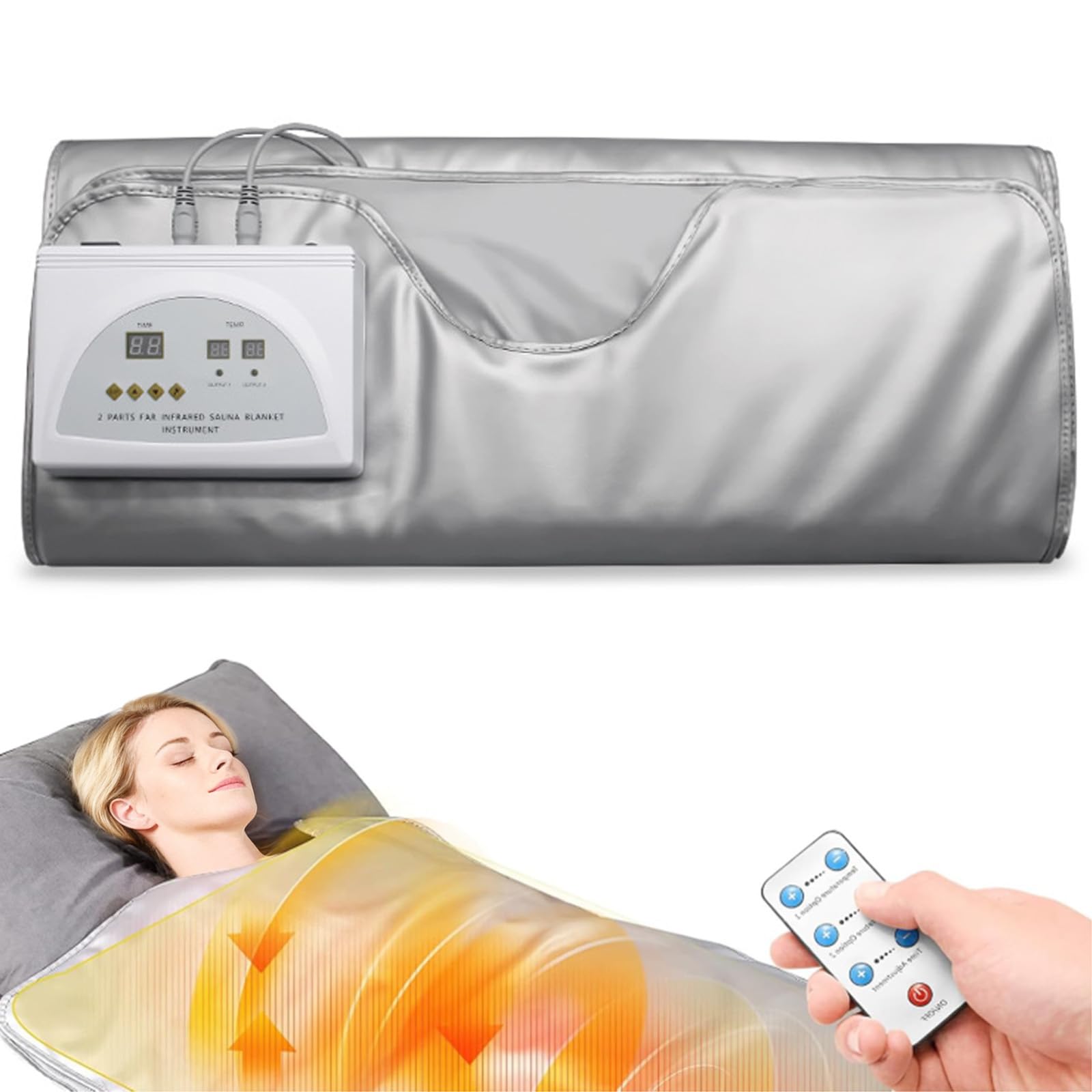 Infrarot Saunadecke, Tragbare Saunadecke mit 2zonen-Temperaturregelung, Sauna Blanket mit Fernbedienung, Infrarotdecke für Zuhause und den Schönheitssalon(180 * 80cm)