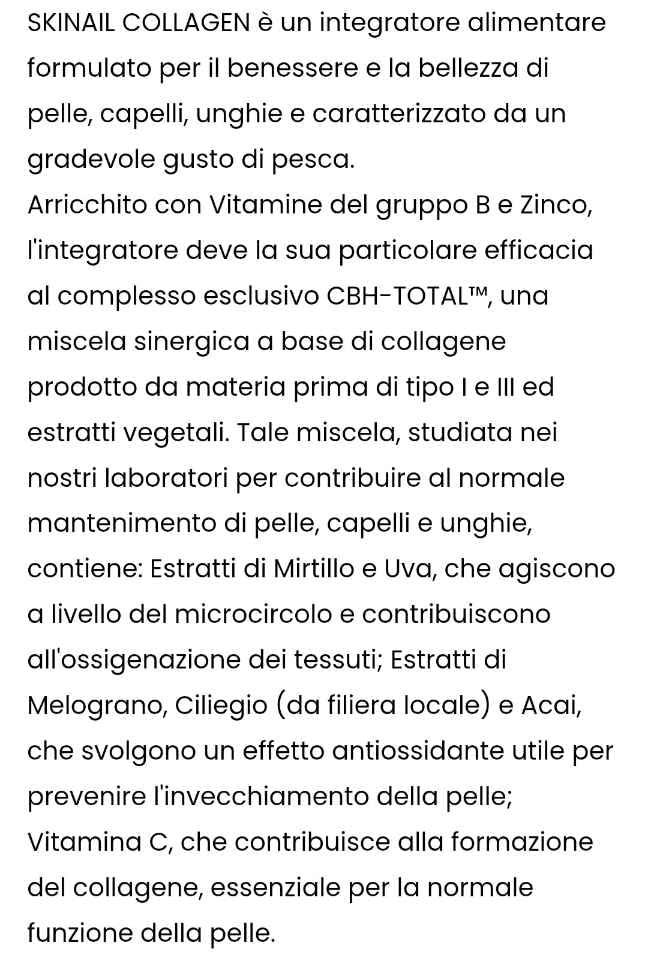 COLLAGENE SKINAIL - Integratore alimentare per pelle, capelli e unghie 30 bustine da 21 grammi | Con complesso esclusivo CBH-TOTAL