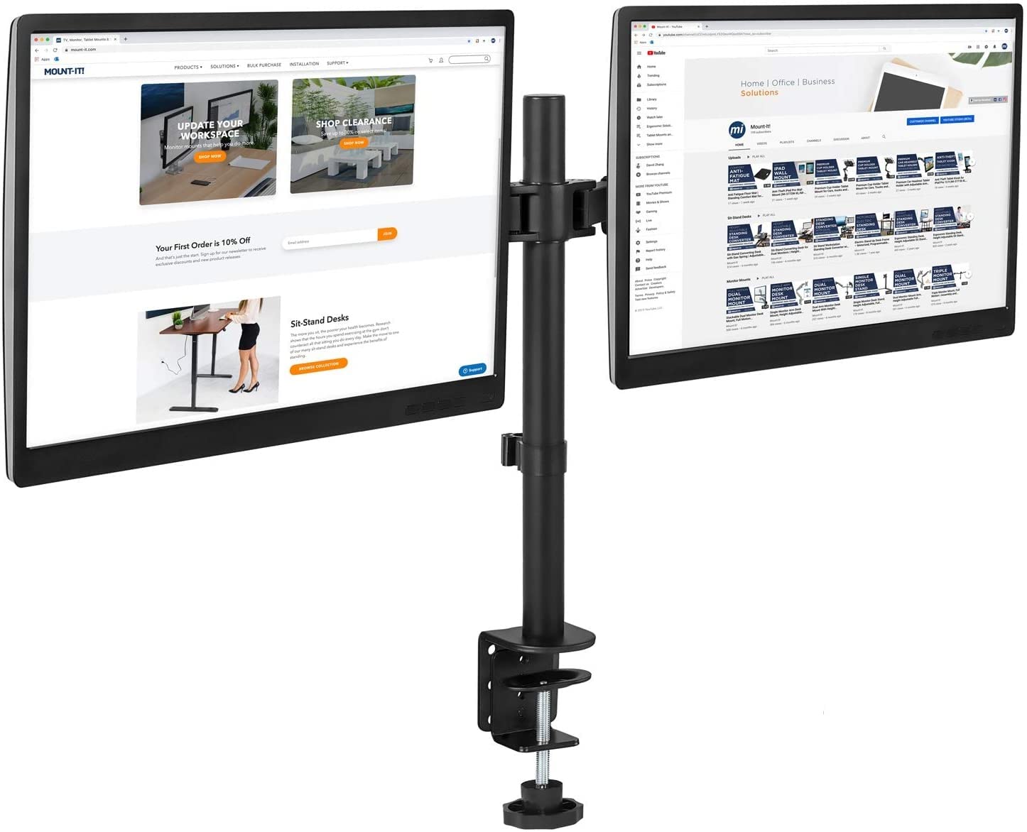 GITRU Dual Monitor Desk Mount Stand, Full Motion Computer Monitor Arm Mount for 2 LCD Screens up to 27 Inch, Dual Monitor Stand with C-Clamp