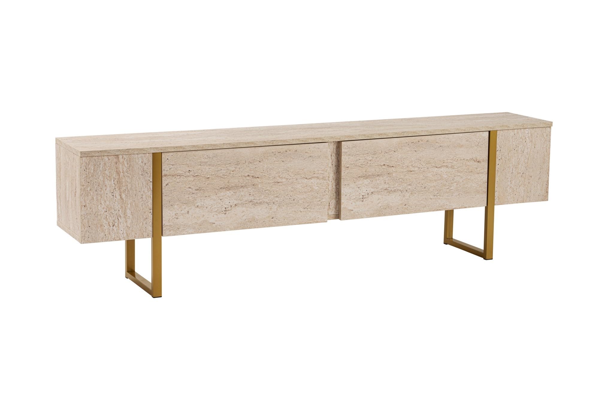 Stilvolles und robustes TV-Möbel, Travertin, Gold, 180 x 45 x 30 | 100% melaminbeschichtete Spanplatte, Stärke: 18 mm | perfekt für modernes Homeoffice & Arbeitszimmer, elegantes & funktionales Design