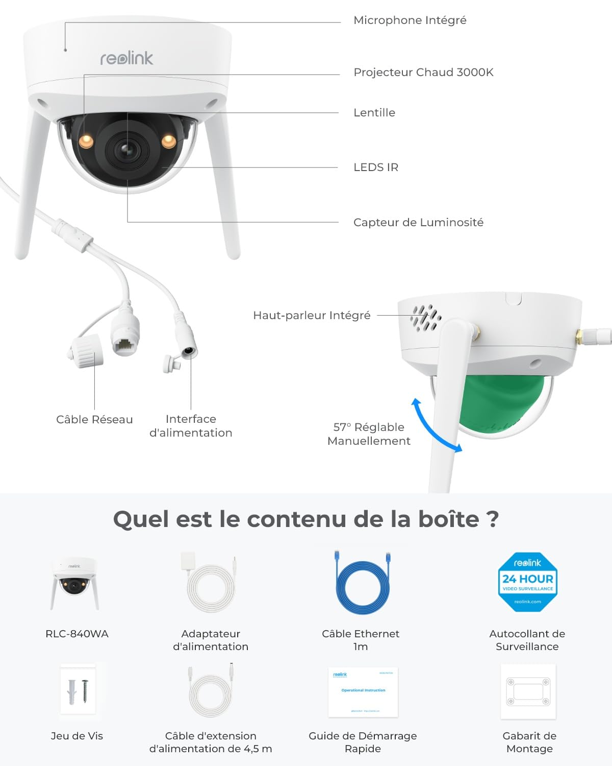 Reolink 4K Caméra Surveillance Extérieure, Wi-FI 6 2,4/5GHz, RLC-840WA