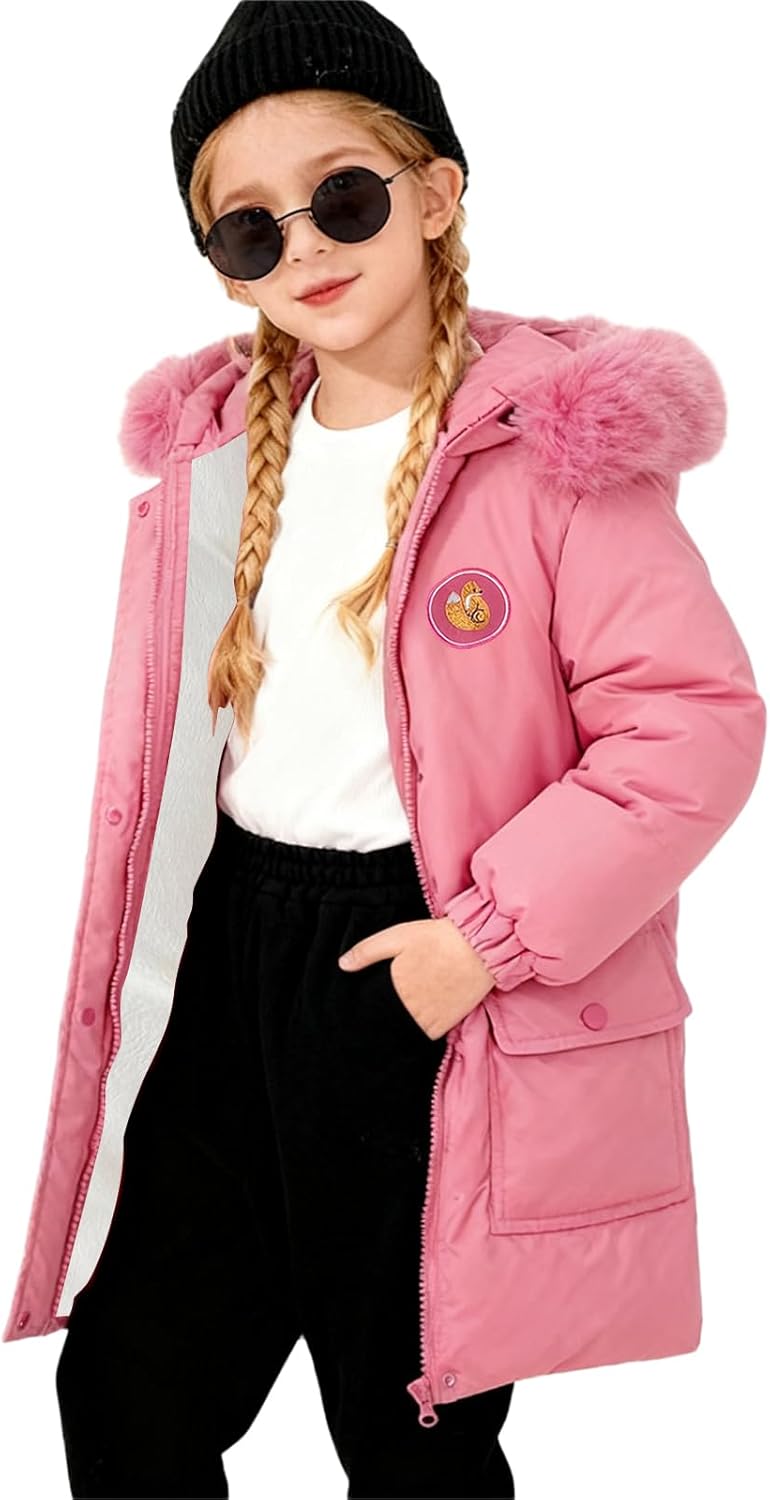 Girls Winter Coat Zipper Heavyweight Hooded Jacket for Cold Weather Thicken Thermal Warm Solid Down Jackets with