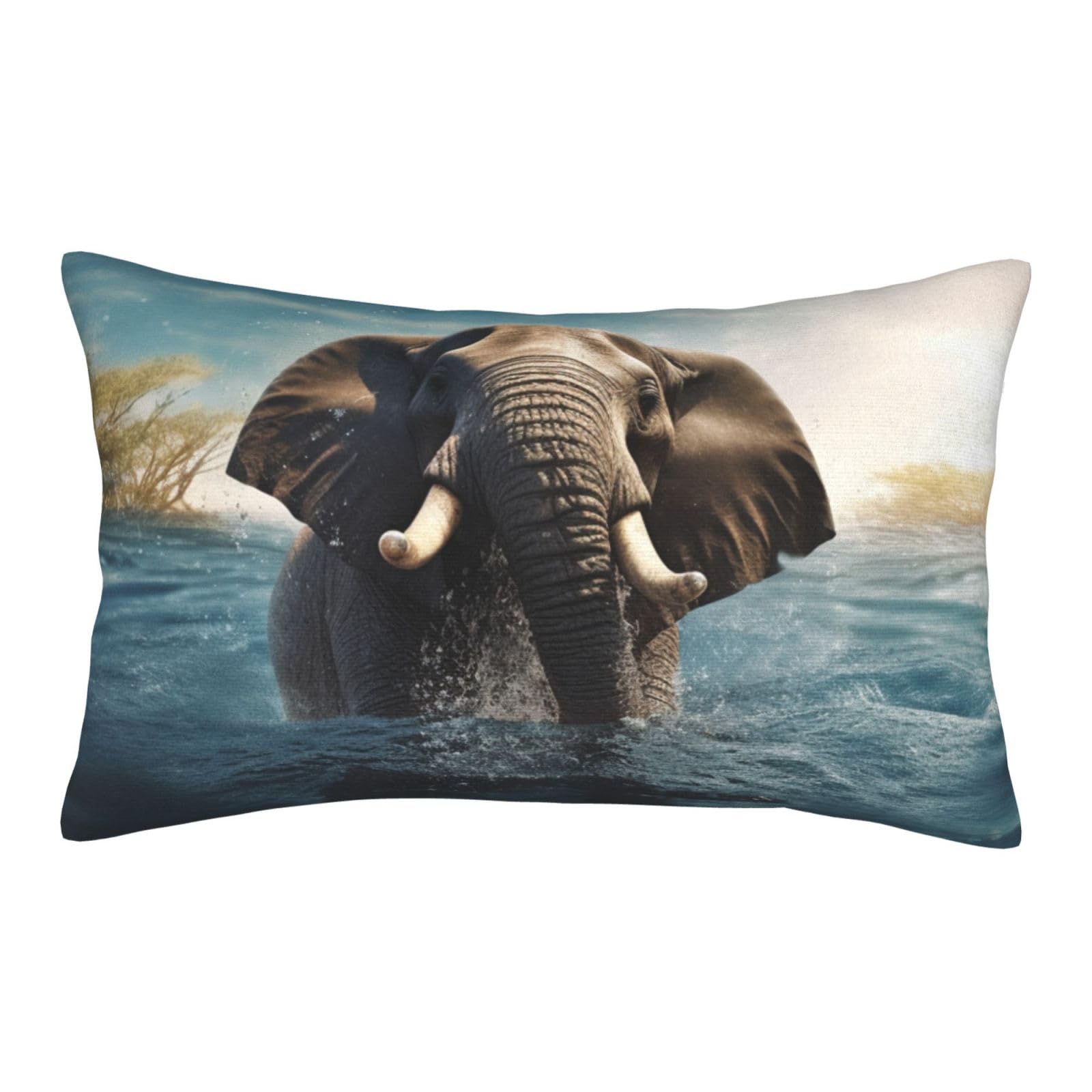 Velvet Pillowcases 14"x20" Ultra Soft Breathable Pillow Cases, Luxury Fuzzy Throw Pillow Covers with Zipper, Swimming African Elephant Pillow Shams All Seasons Decorative Cushion Cases for Couch