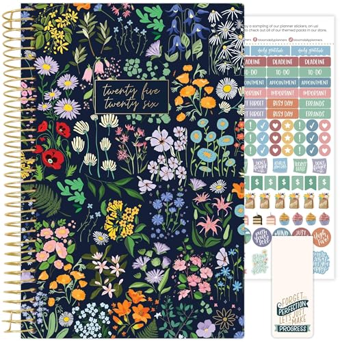 bloom daily planners 2025-2026 Academic Year Daily Planner (July 2025 - July 2026) - A5 Weekly & Monthly Calendar Agenda Organizer Book with Stickers - 5.5' x 8.25' - Garden Party, Navy