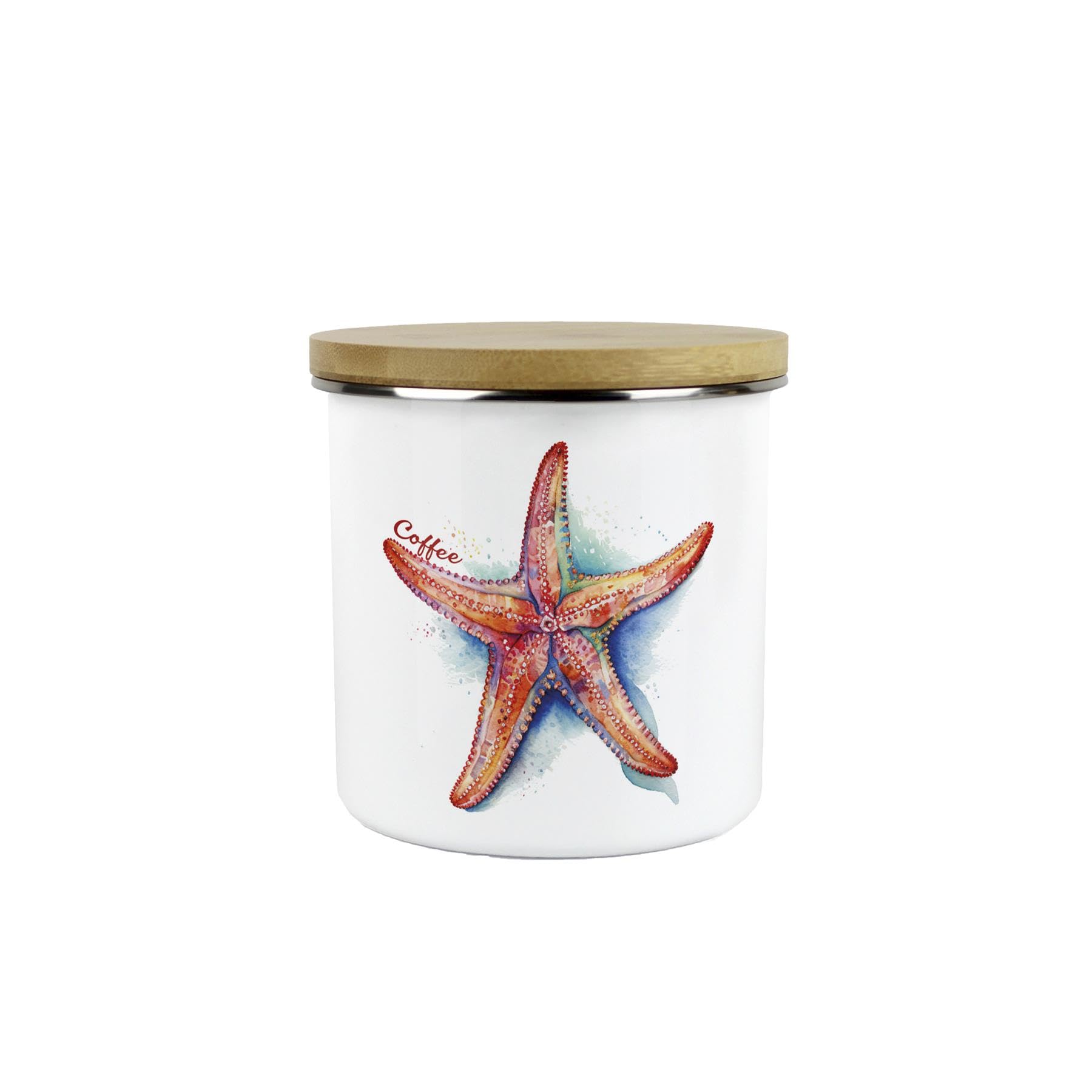 B&Q -  Starfish Coffee Storage CanisterCoastal Seaside Creatures Kitchen GiftMetal/enamel Hot Drinks Storage Container