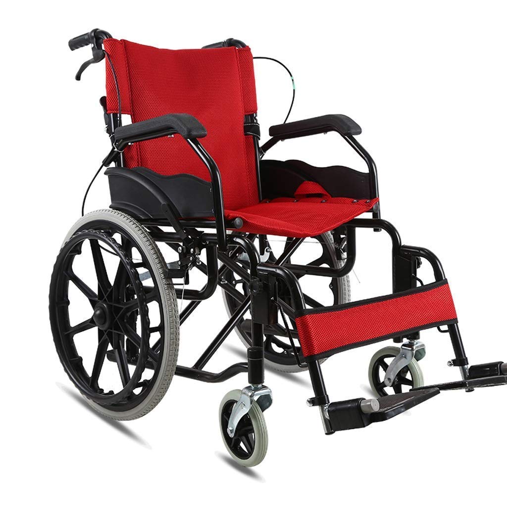 Silla de Ruedas Ultraligera Plegable roja de Viaje, pequeña, portátil, para Ancianos, discapacitados, Andador, sillas de Ruedas autopropulsadas con Empuje Manual