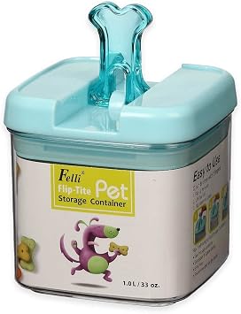 Small 5"H Flip-Tite Bone Square Pet Food Storage Canister in Clear/Blue