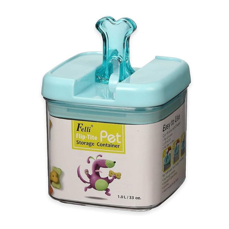 Pote para Armazenamento de Ração Felli em Acrílico Transparente com Tampa Flip Top Azul, 990 mL