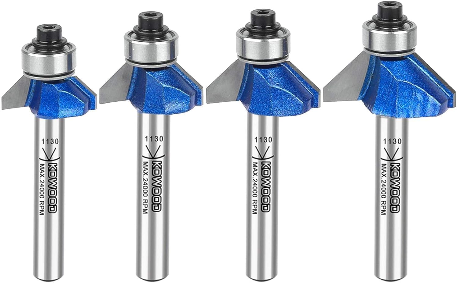 KOWOOD Plus 45 Deg Round Over Router Bit Set, 1/4 Inch Shank, Radius in 1/8”, 5/32”, 3/16”, 1/4”. with Updated Kowood C3 Carbide. Great for Round Edges, Ideal for Table, Drawer or Cabinet Edges
