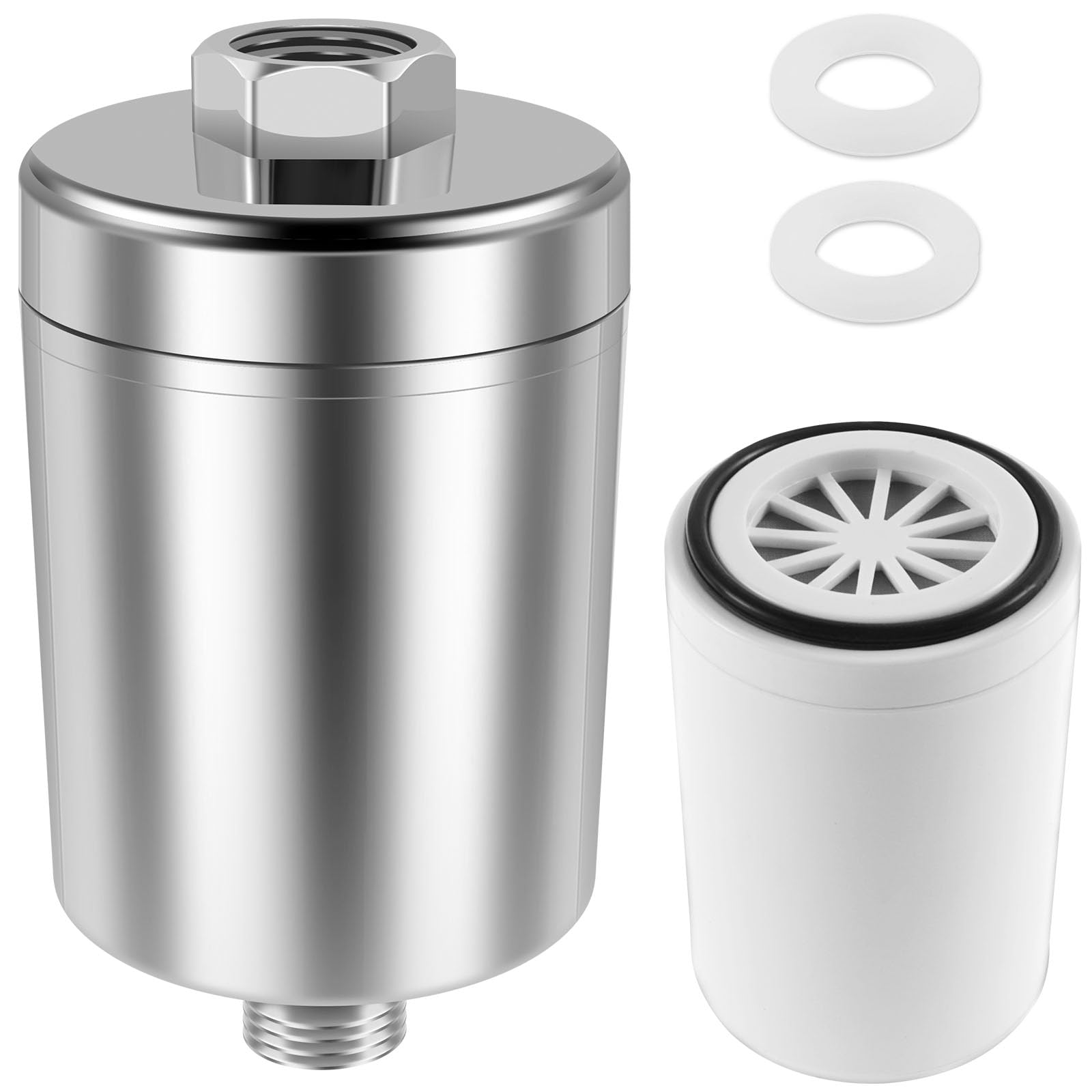 Shower Water Filter, ABS Bathing Water Purifier with Two Filter, Improved Water Quality Water Purifier, Replaceable Filter Safe and Water Saving Bathing Water Purifier Suitable for Bathroom