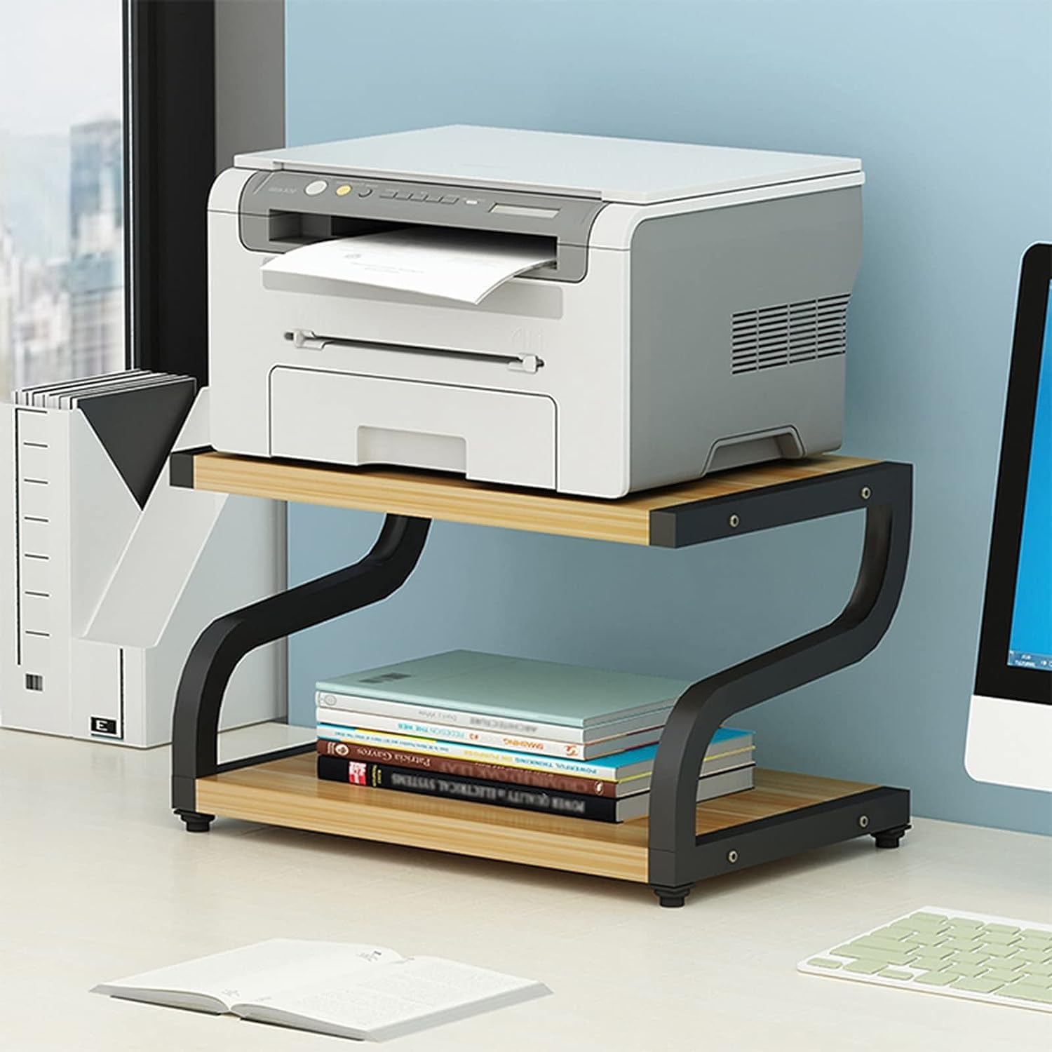 Supporto Stampante Supporto per Stampante Piccolo A 2 Livelli Organizzatore del per da Tavolo per per File Scanner Fax per Ufficio(D,44 * 28 * 30cm)