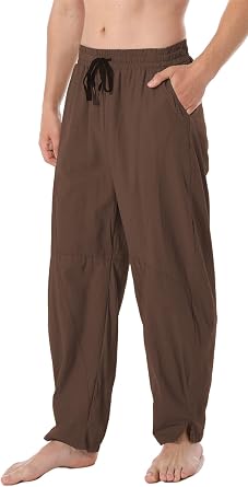 perdontoo Men's Linen Cotton Loose Fit Casual Lightweight Elastic Waist Summer Beach Pants