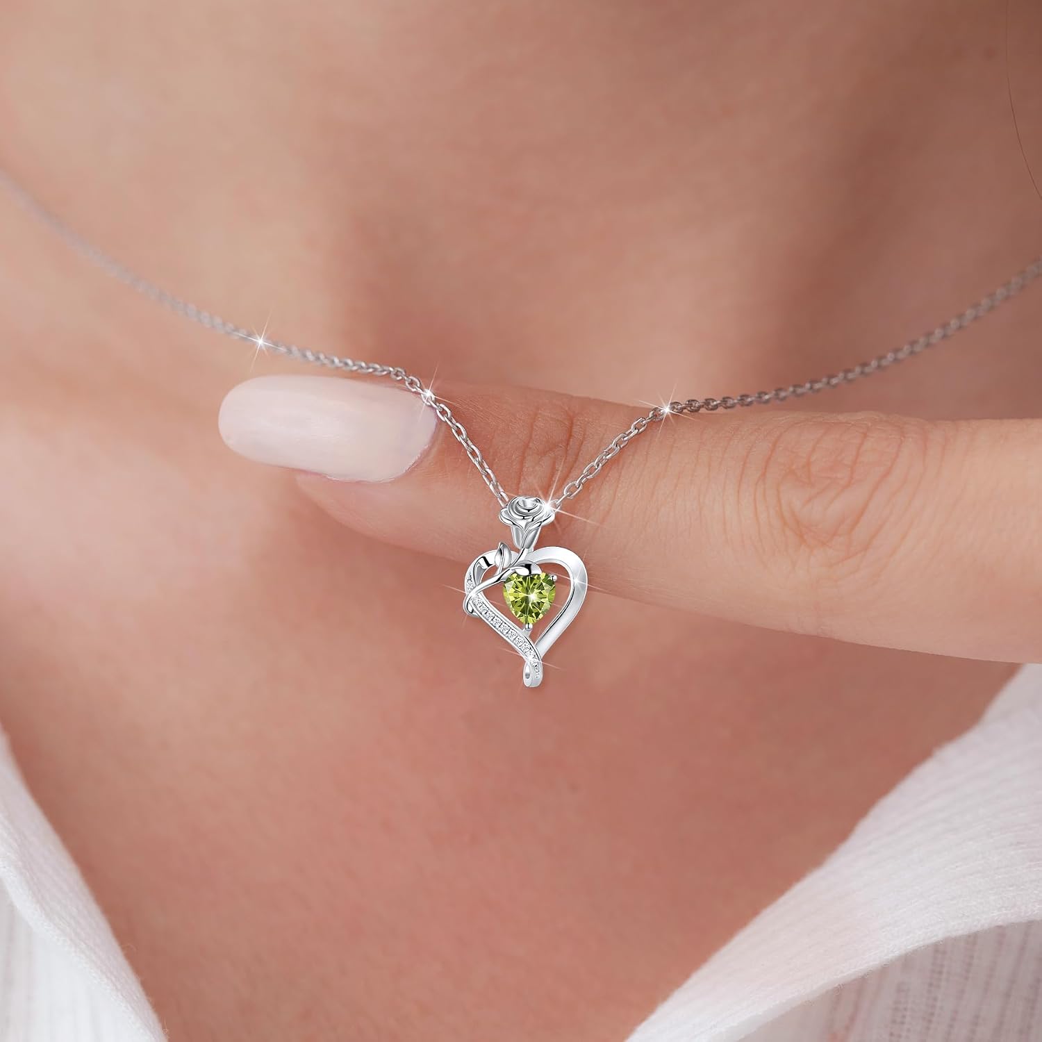 S925 Sterling Silver Rose Flower Dainty Birthstone Heart Necklaces Gifts for Women Jewelry Anniversary Valentines Day Birthday Gifts for Wife Girlfriend Mom