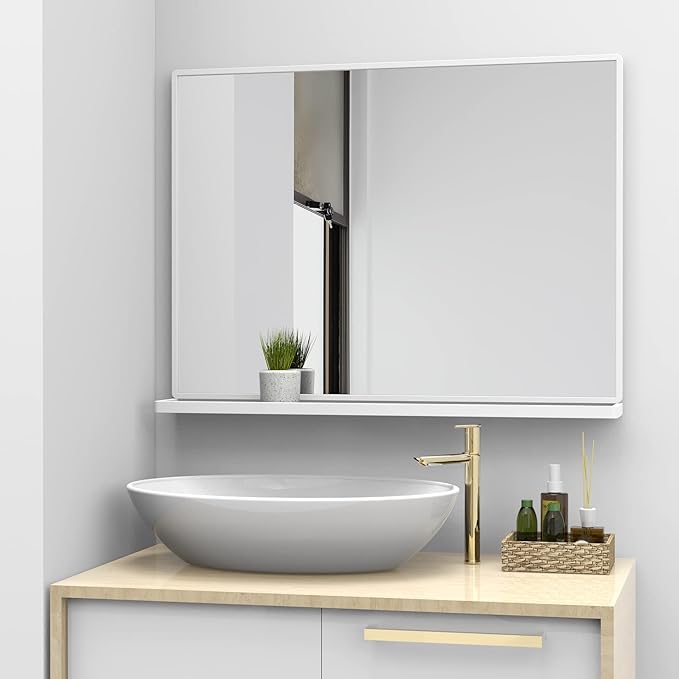WONSTART Wall Mirror with Shelf, Rectangle Bathroom Vanity Mirror for