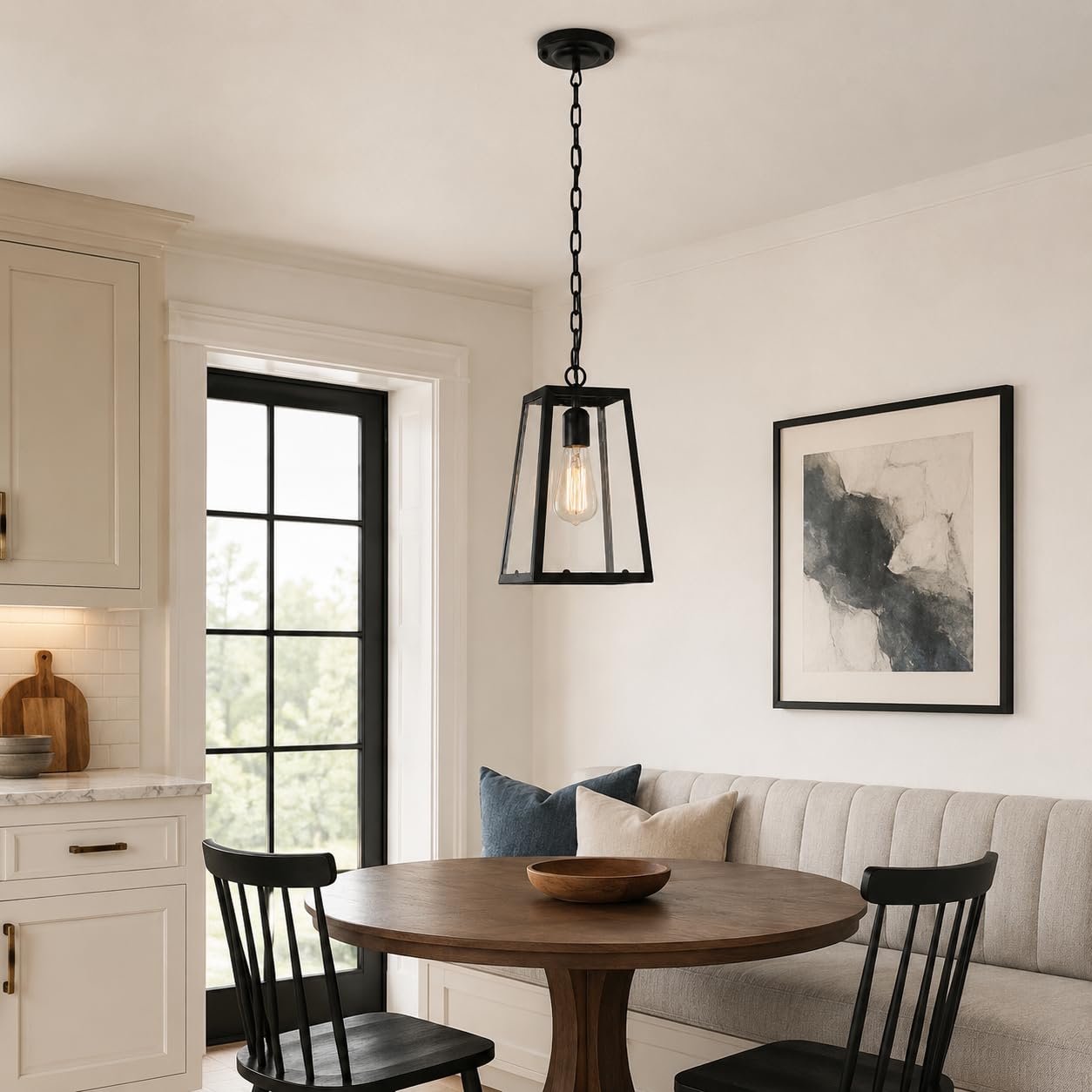 Lampa wisząca czarna z przezroczystym szklanym panelem