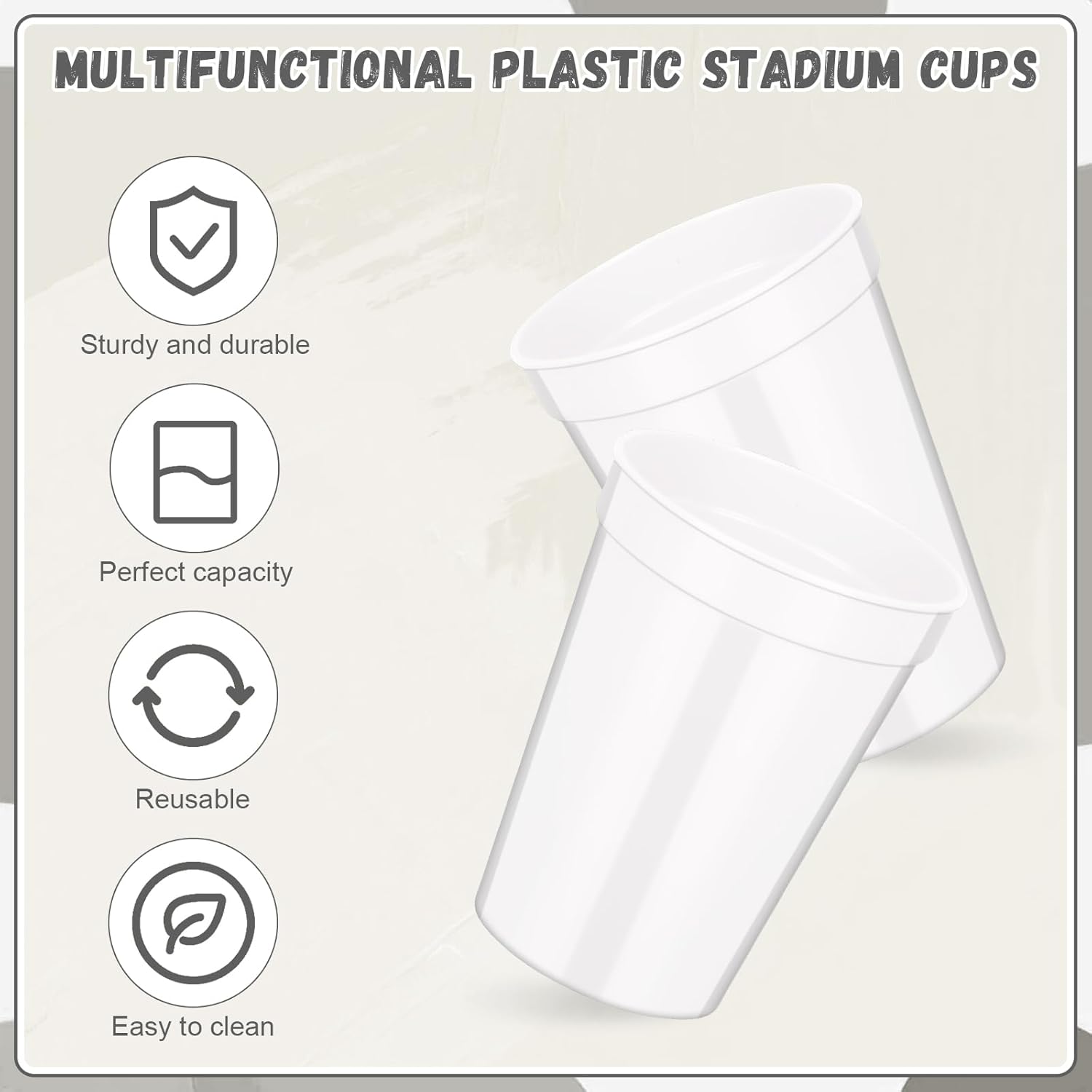 Domensi 60 Pcs 12 oz Plastic Stadium Cups Bulk Plastic Stadium Cups Reusable Blank Drink Tumblers Drinking Cup for Party Picnic Birthday Wedding Baby Shower Events DIY Projects(White)