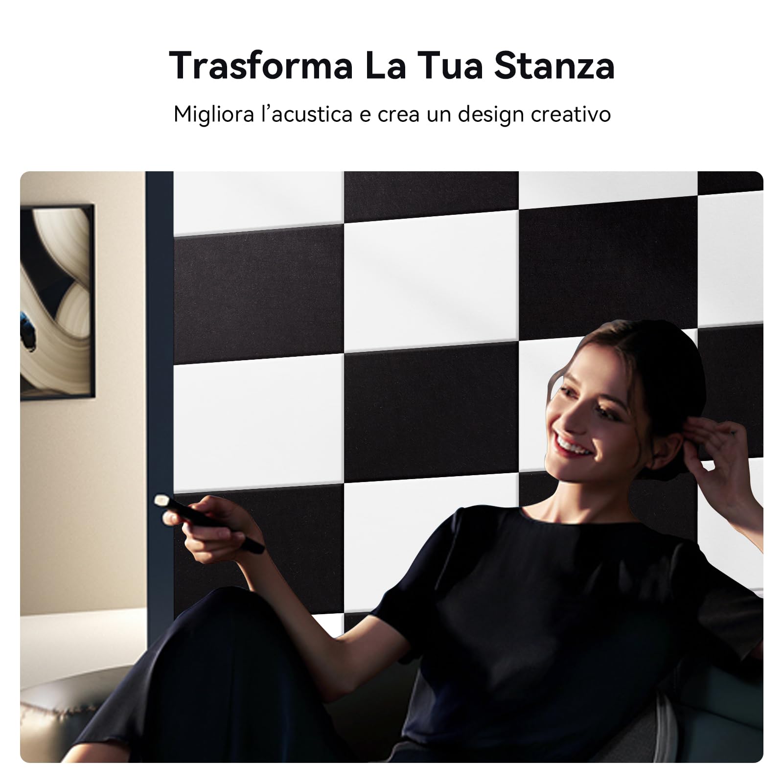 12 Pezzo Pannello Fonoassorbente Autoadesivi, 30*40*0.9cm Insonorizzazione Stanza, Copertura 1.44㎡, Alta Densità 230kg/m³, NRC 0.95, Pannelli Fonoassorbenti Decorativi per Pareti e Porte, Sala Giochi