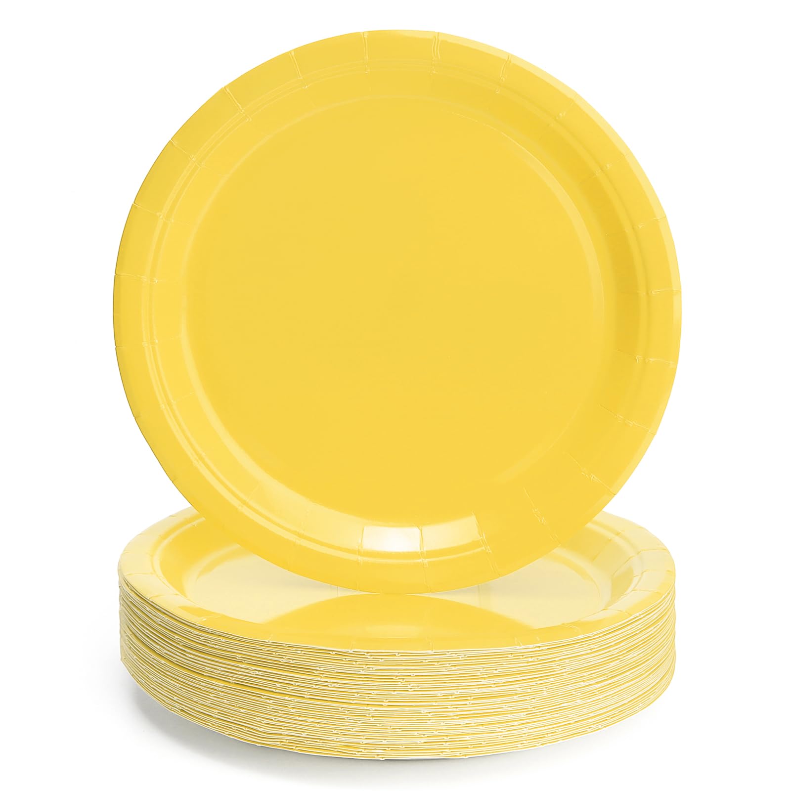 PARTY GO 50 Pcs 7" Paper Plates for Dinner and Dessert, Disposable Plates Party Supplies Pack for Graduation Holiday Wedding Birthday Party Baby Shower Decorations,Yellow